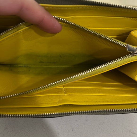 Celine long zip wallet dark olive/ gray w yellow interior. Lots of card slots - Picture 12 of 14